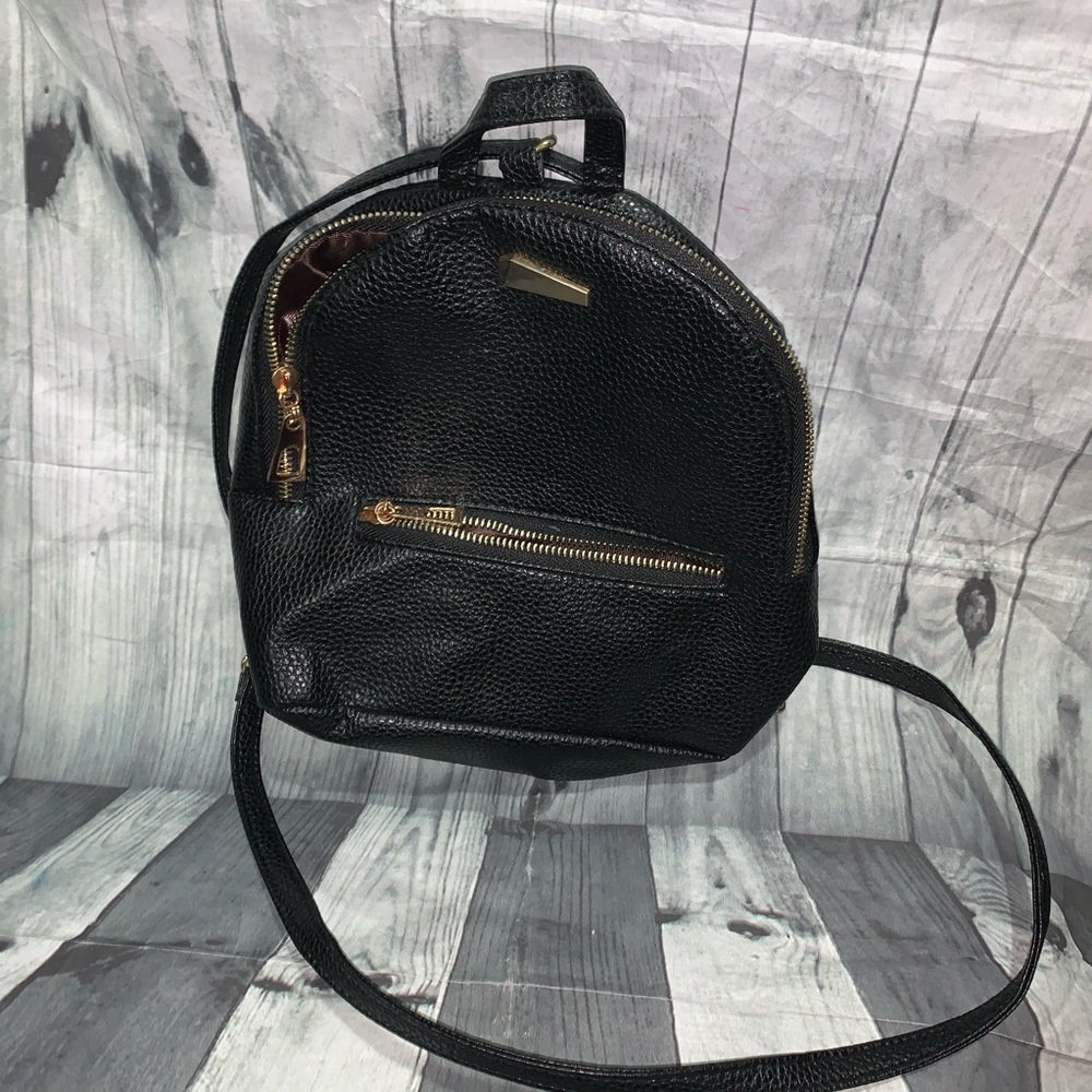 Black Faux Leather One Strap Back Pack